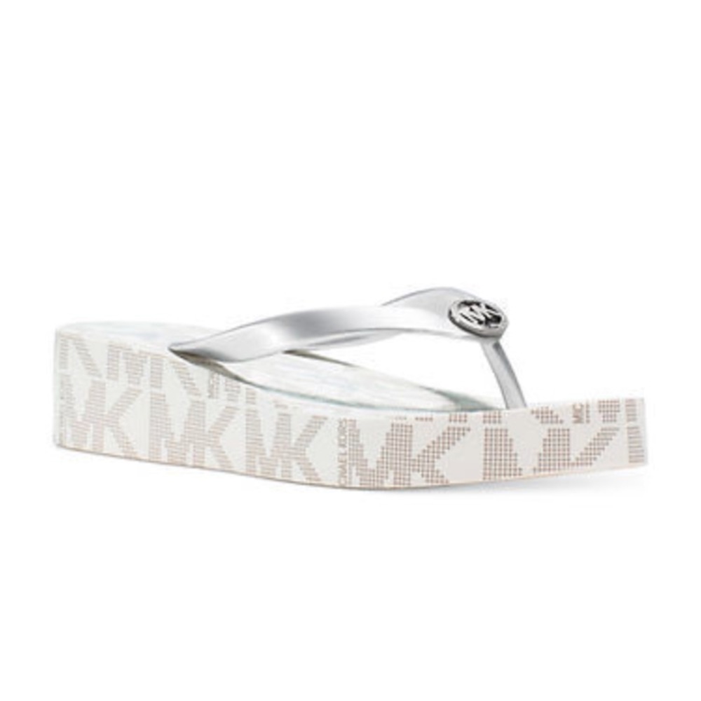 Michael Kors platform flip-flops white and silver